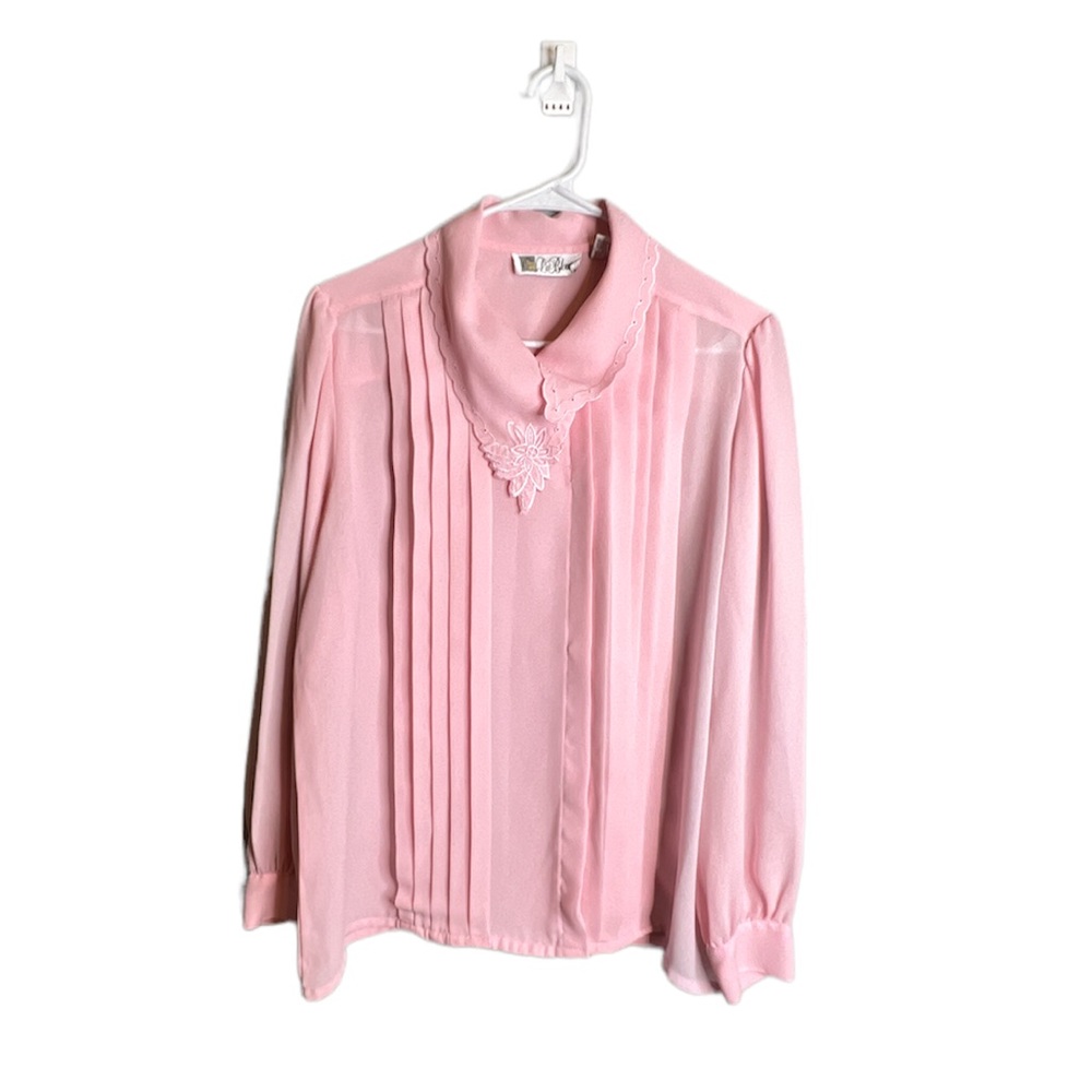 A23 Vintage La Blouse Blush Pink Pleated Blouse